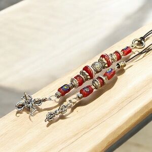 Elegant Red and Silver Beaded Bookmark